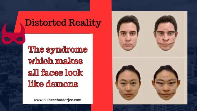 Distorted facial image and normal face of same person