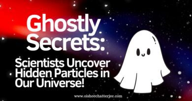 The image of the space and a spooky graphic explains the image is about ghost particles