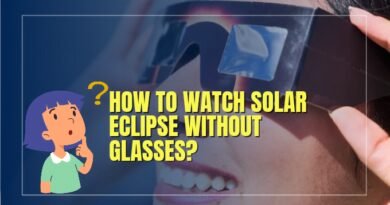 Image of a woman wearing solar eclipse glasses and viewing the eclipse along with the blog title is given.
