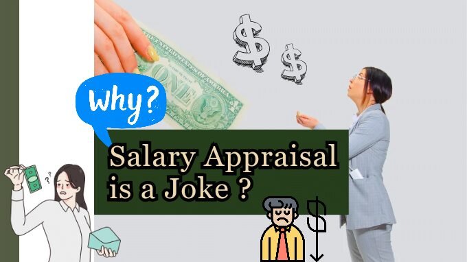 The image of an employee getting salary appraisal, shows the topic is about absurdities related to pay raise.