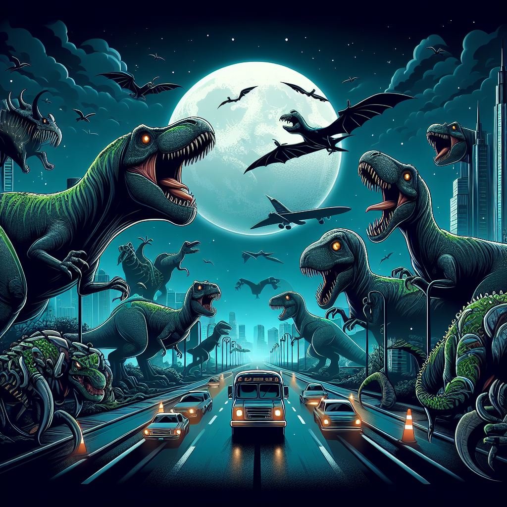 Illustration showing what would happen if dinosaurs were still alive