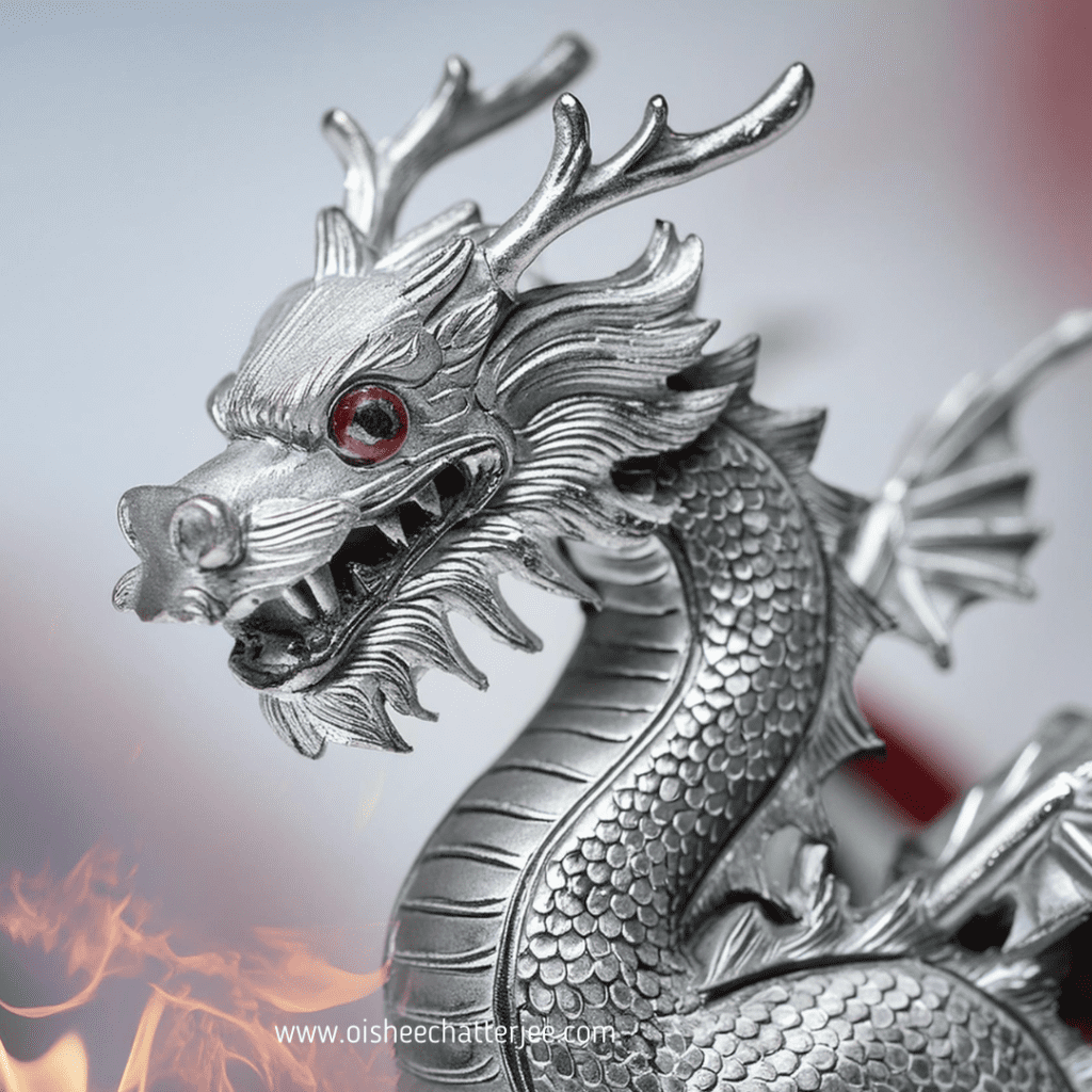 Silvery Dragon in Flames 